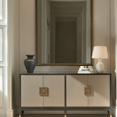 Felicia Luxury Black Wood & Shagreen 4 Door Sideboard with Brass Handles Furniture 