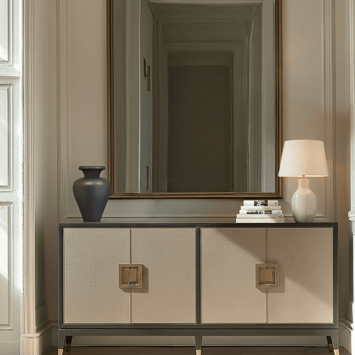 Felicia Luxury Black Wood & Shagreen 4 Door Sideboard with Brass Handles Furniture 