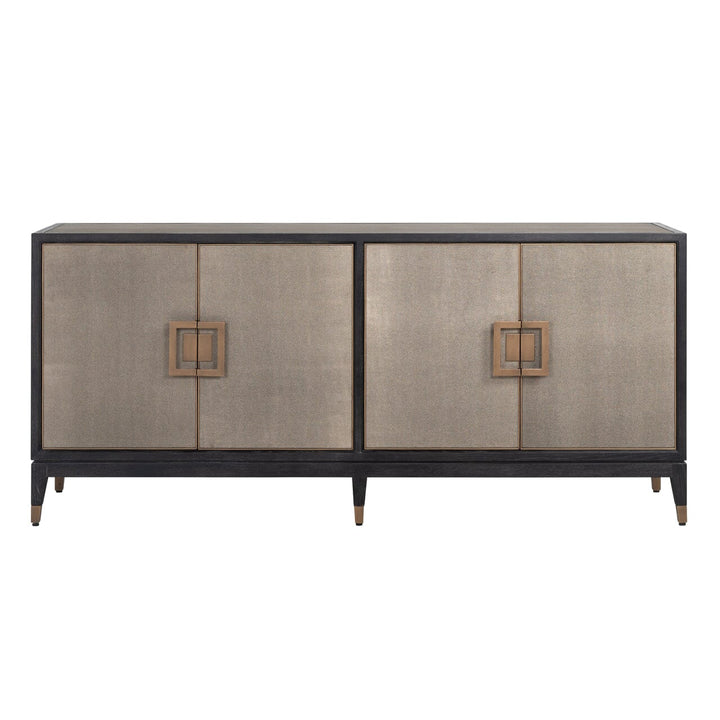 Felicia Luxury Black Wood & Shagreen 4 Door Sideboard with Brass Handles Furniture 