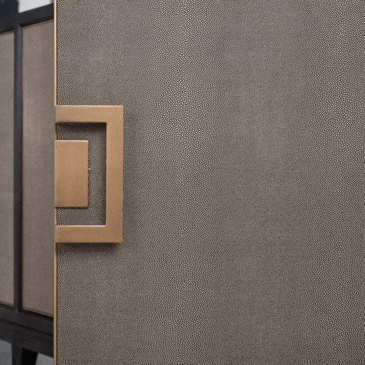 Felicia Luxury Black Wood & Shagreen 4 Door Sideboard with Brass Handles Furniture 