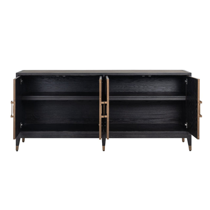 Felicia Luxury Black Wood & Shagreen 4 Door Sideboard with Brass Handles Furniture 