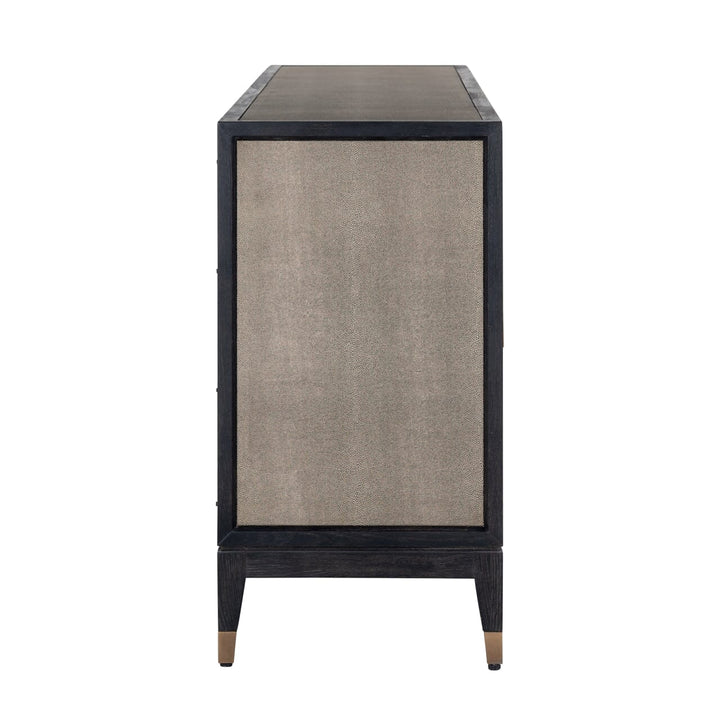 Felicia Luxury Black Wood & Shagreen 4 Door Sideboard with Brass Handles Furniture 