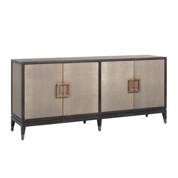 Felicia Luxury Black Wood & Shagreen 4 Door Sideboard with Brass Handles Furniture 