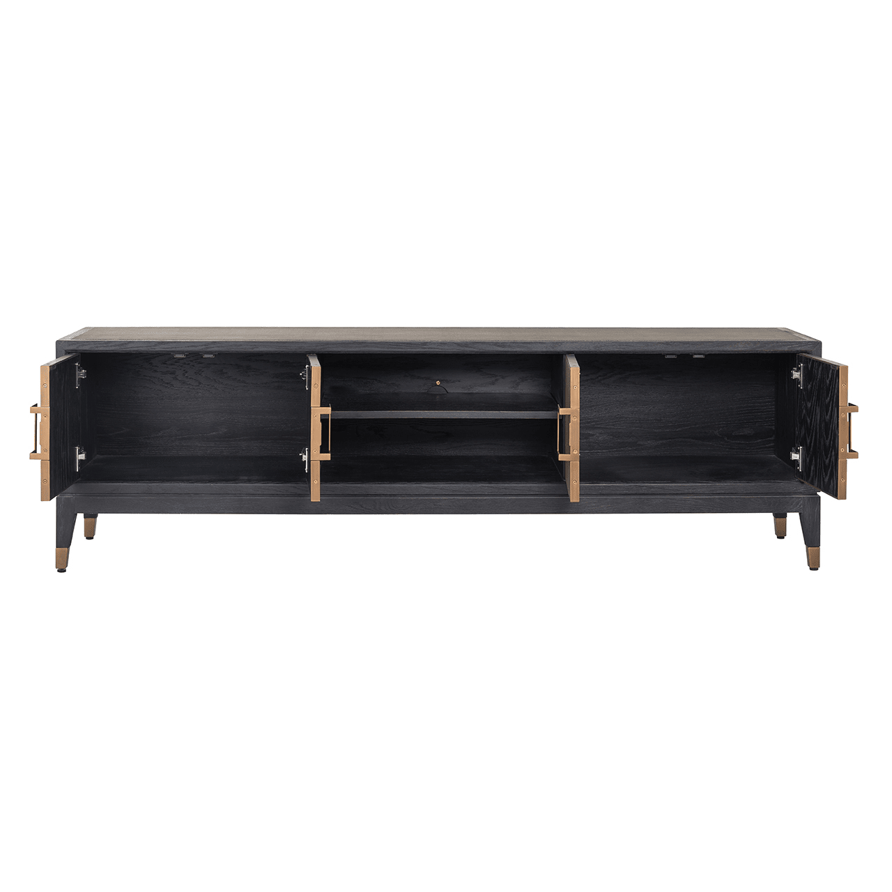 Felicia Luxury Black Wood & Shagreen 4 Door TV Unit with Brass Handles Furniture 