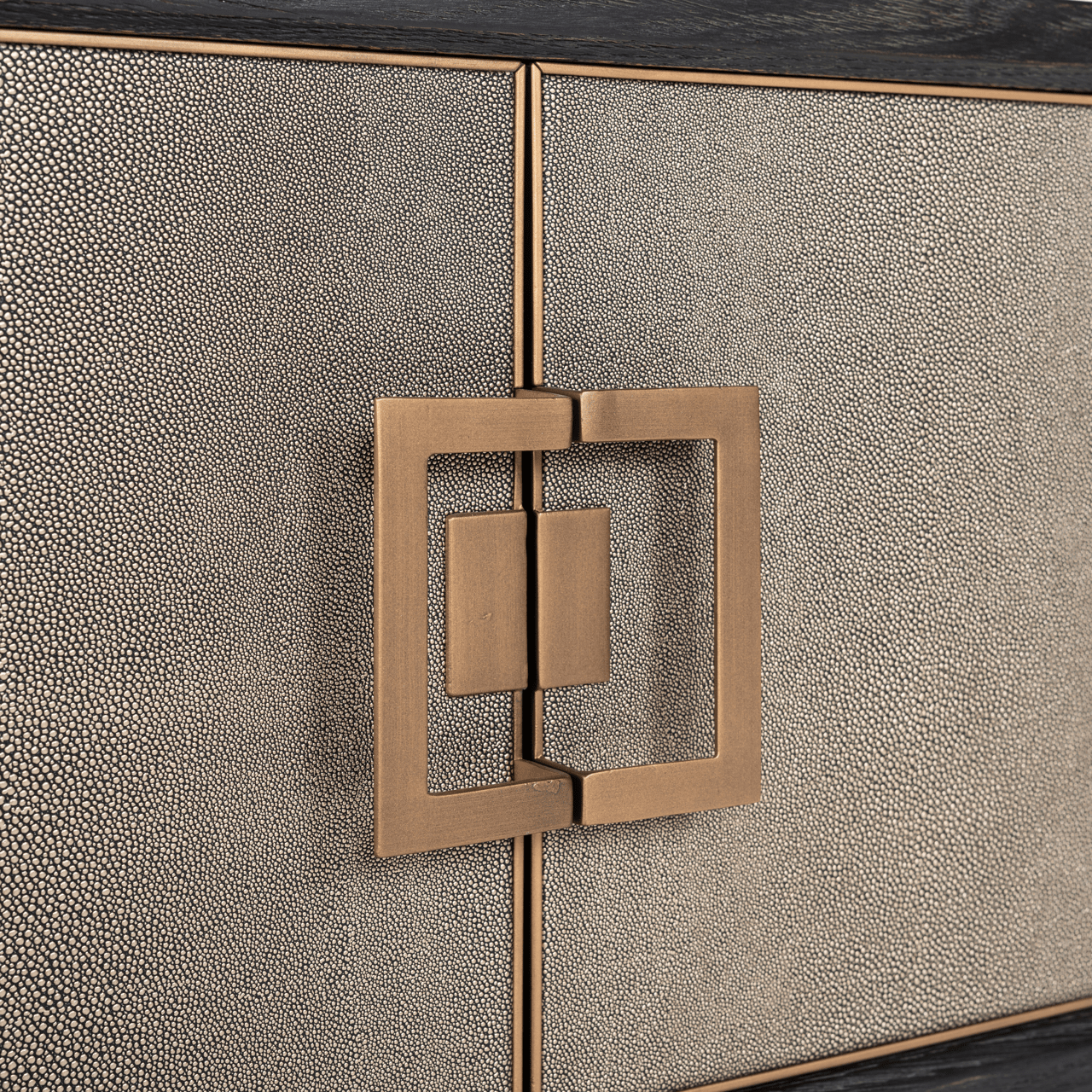 Felicia Luxury Black Wood & Shagreen 4 Door TV Unit with Brass Handles Furniture 