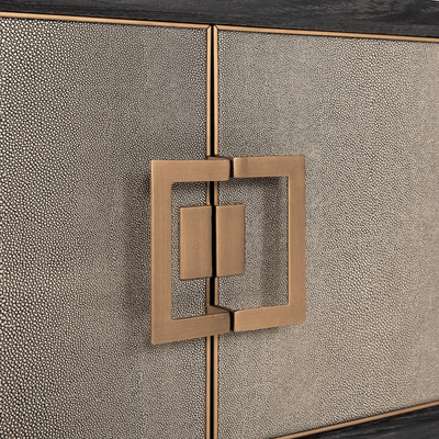 Felicia Luxury Black Wood & Shagreen 4 Door TV Unit with Brass Handles Furniture 