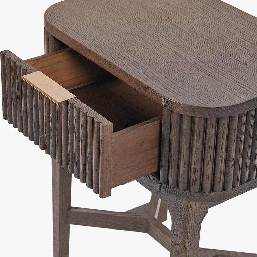Felicity Dark Brown Ribbed Oak 1 Drawer Bedside Table Furniture 