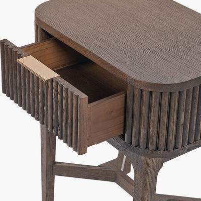 Felicity Dark Brown Ribbed Oak 1 Drawer Bedside Table Furniture 