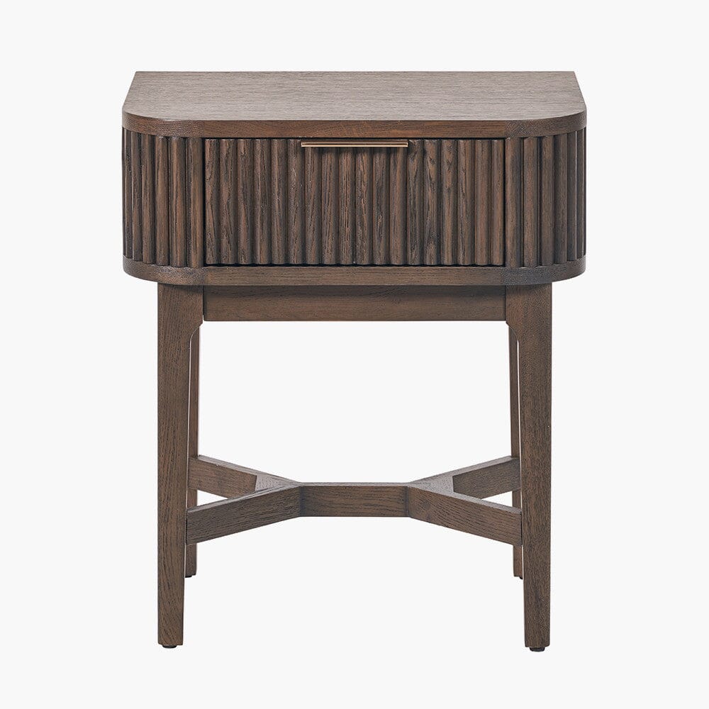 Felicity Dark Brown Ribbed Oak 1 Drawer Bedside Table Furniture 