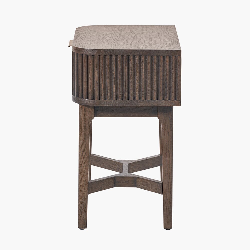 Felicity Dark Brown Ribbed Oak 1 Drawer Bedside Table Furniture 