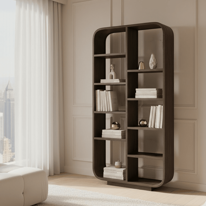 Felina Dark Wood Rounded Edge Shelving Unit Furniture 