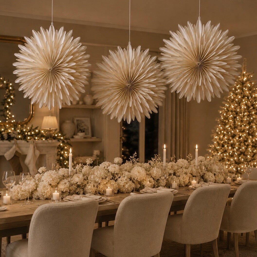Festive Cream Decorative Hanging Paper Snowflake - 60cm Accessories 