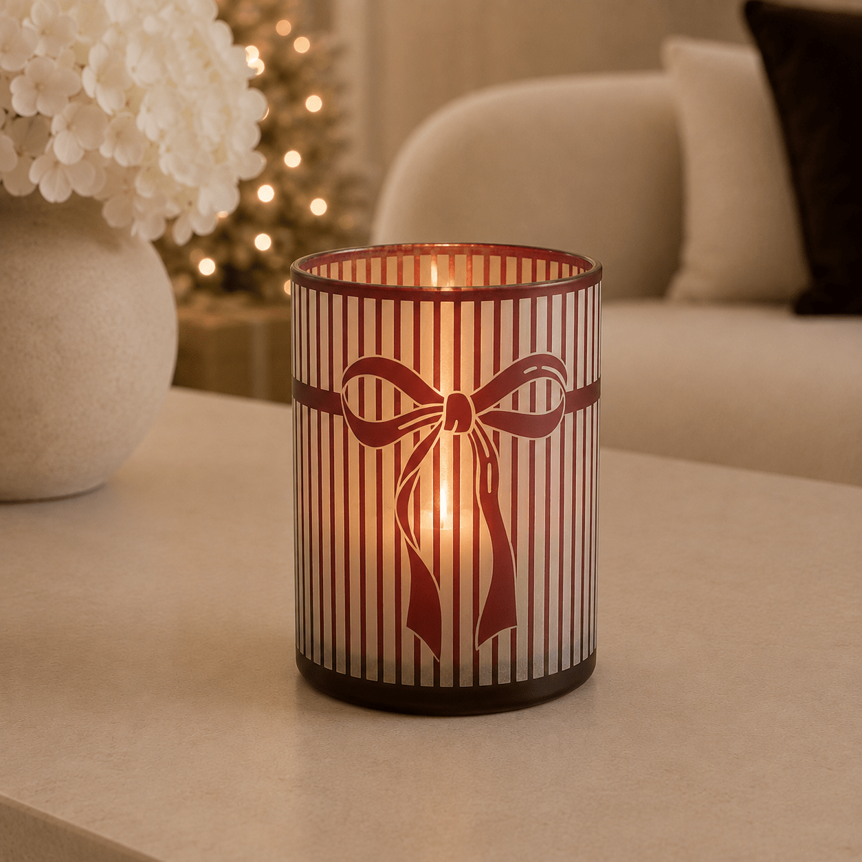 Festive Red Striped Candle Holder Accessories 