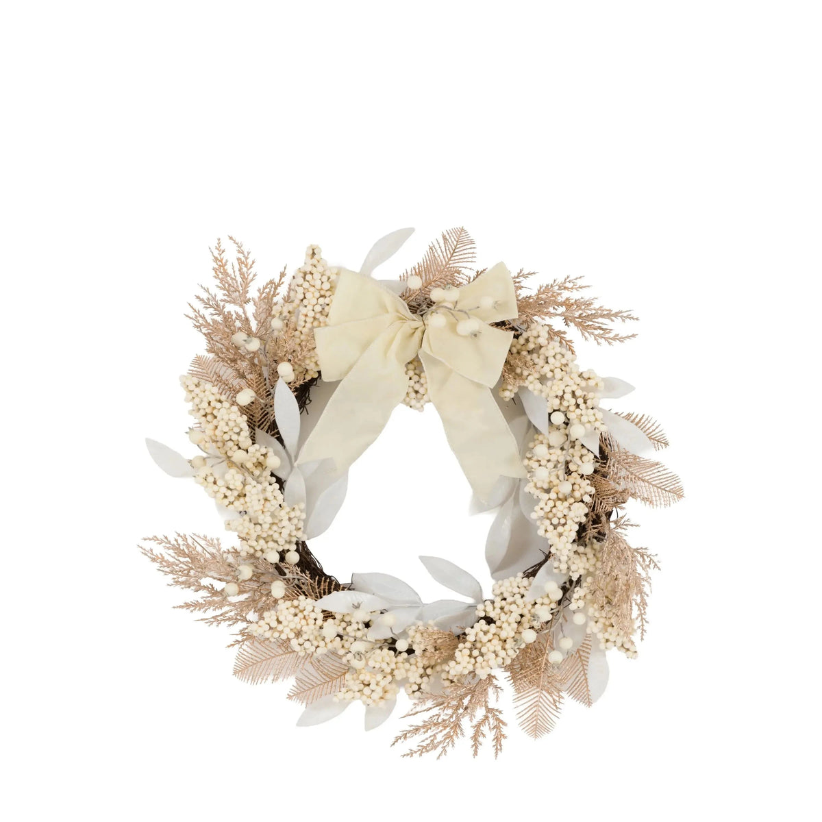 Festive White Berry Christmas Wreath with Cream Bow Accessories 