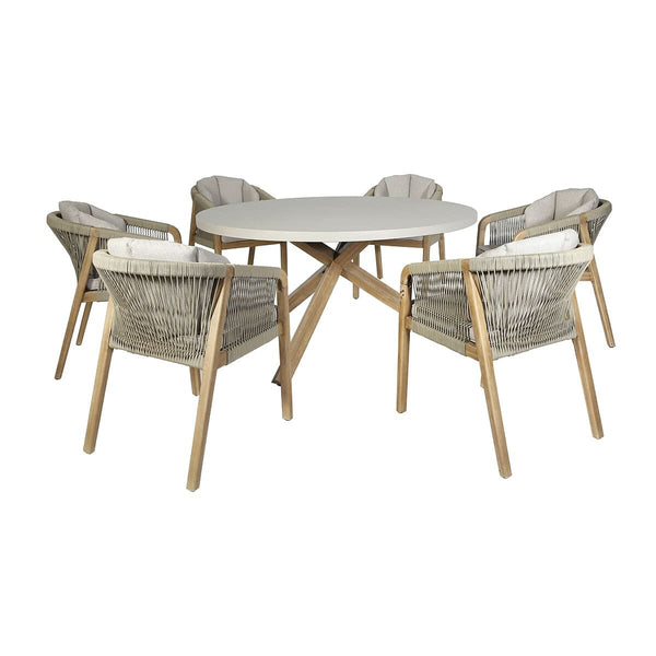 Fiji Taupe Rope Weave Outdoor 6 Seater Round Dining Set Furniture 