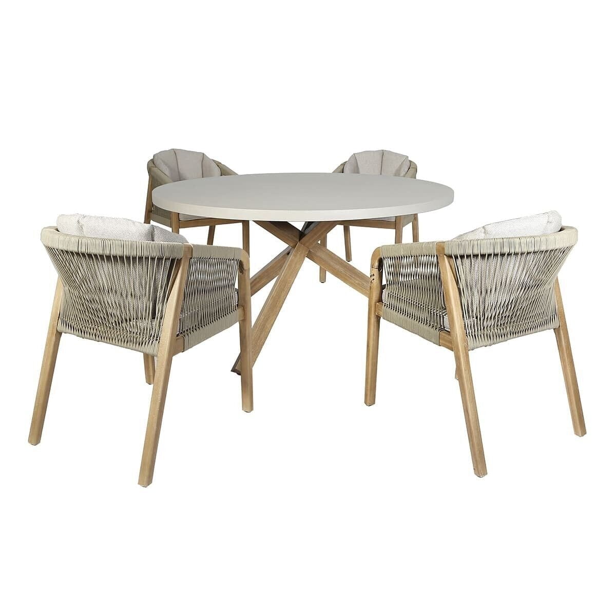 Fiji Taupe Rope Weave Round 4 Seater Outdoor Dining Set Furniture 