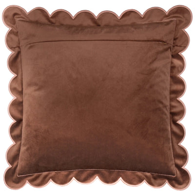 Fiore Brown Velvet Scalloped Edge Cushion Cover with Pink Trim - 45x45cm