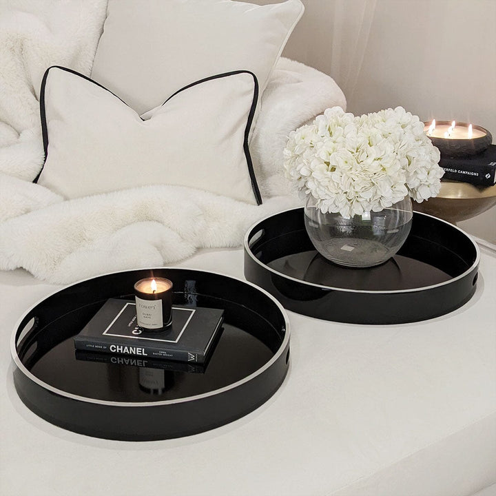 Fleur Black & White Decorative Round Trays - Set of 2 Accessories 