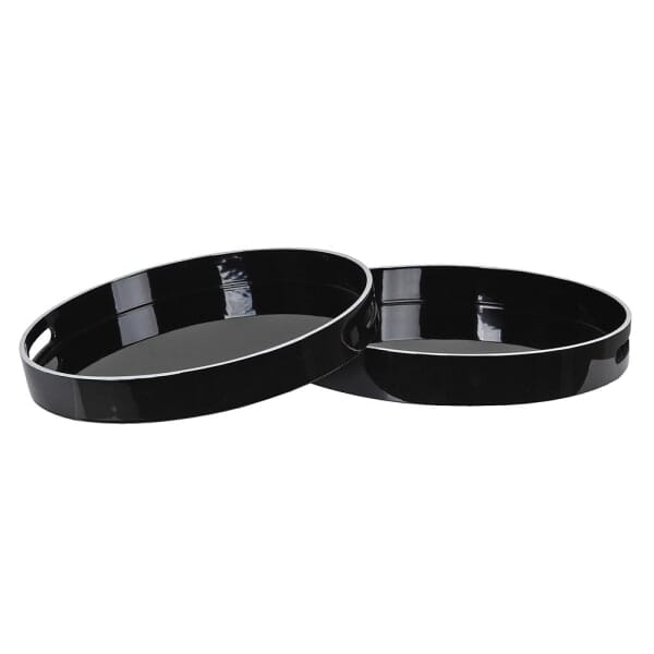 Fleur Black & White Decorative Round Trays - Set of 2 Accessories 