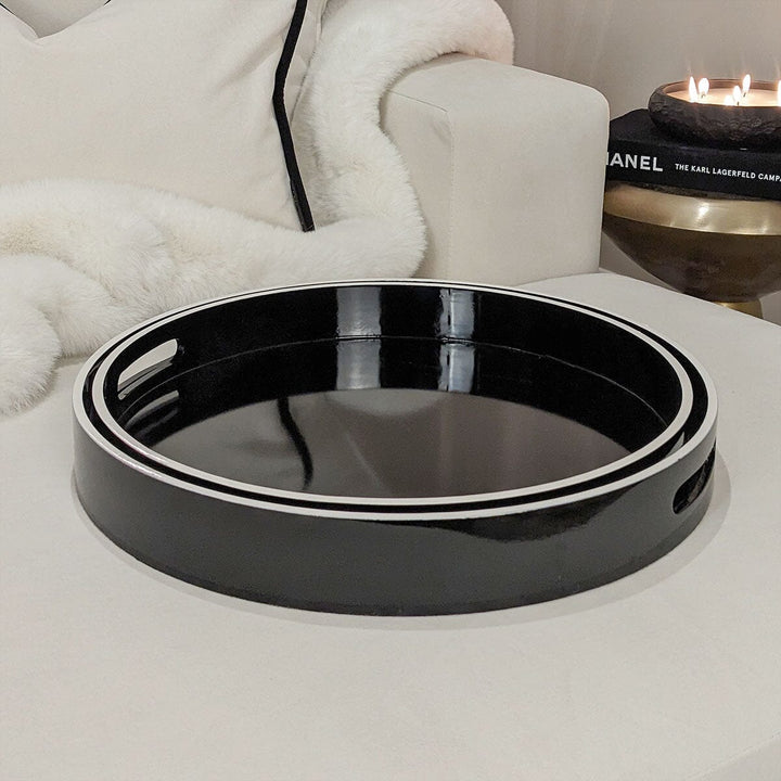 Fleur Black & White Decorative Round Trays - Set of 2 Accessories 