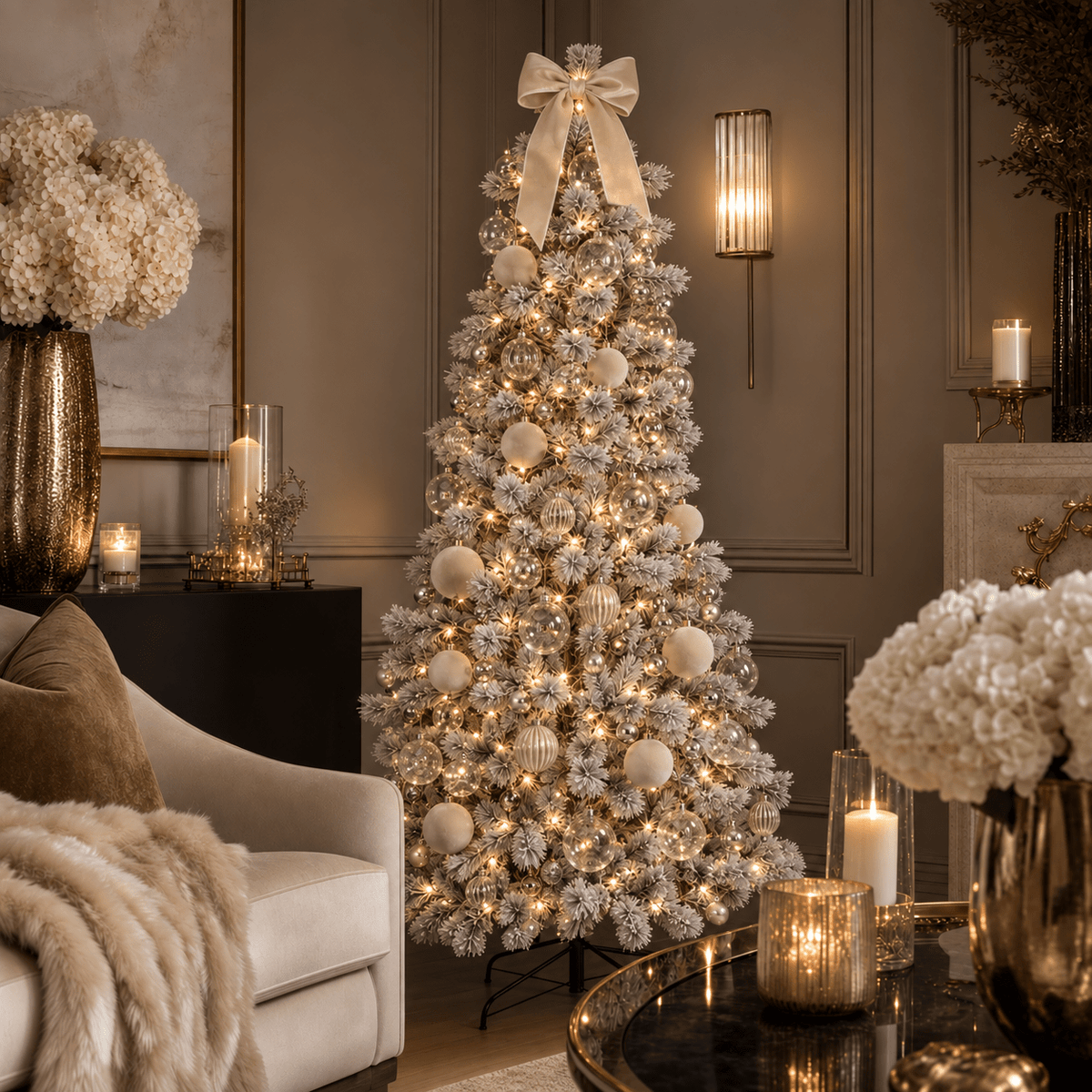 Flocked Pine 7ft Pre-lit LED Christmas Tree Accessories 