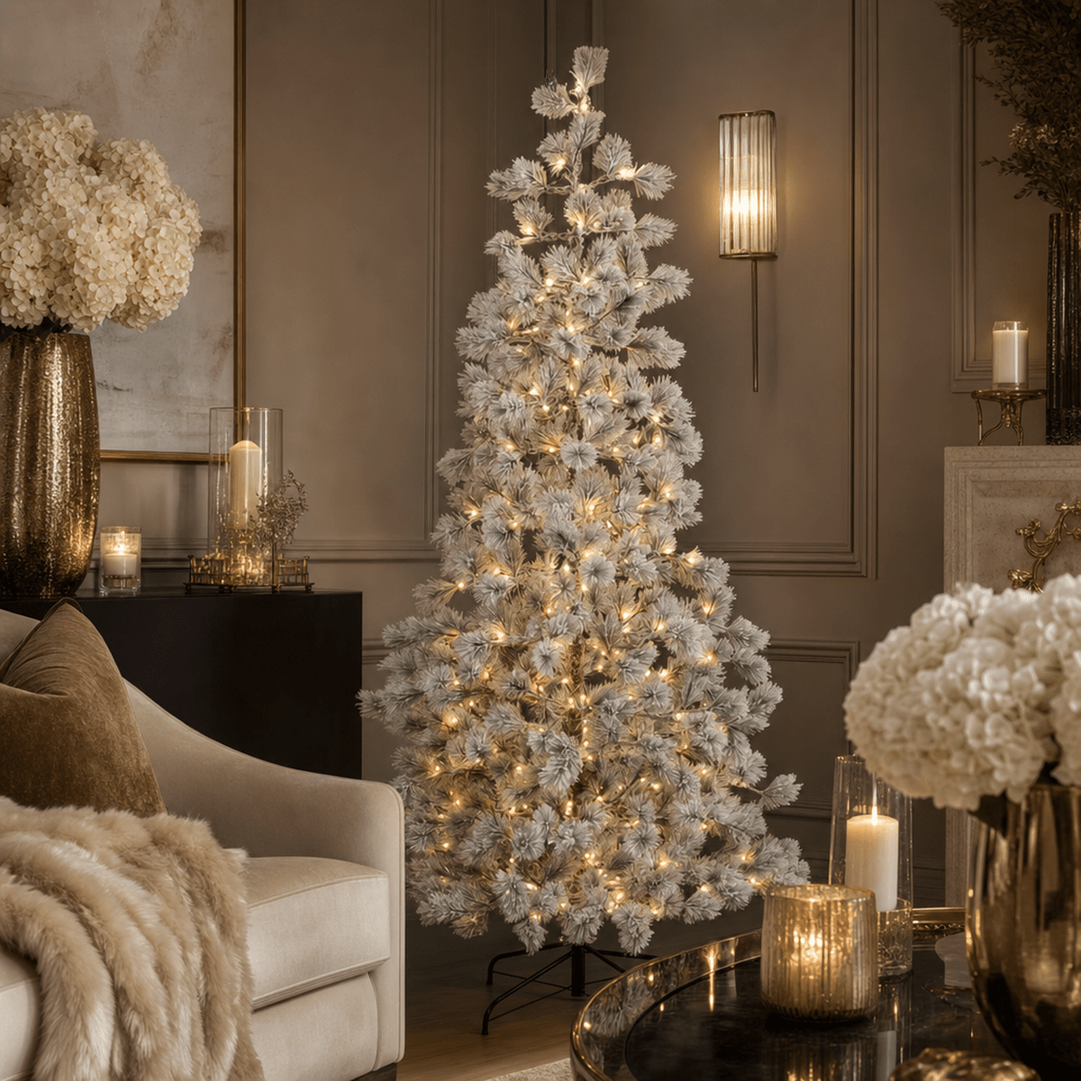 Flocked Pine 7ft Pre-lit LED Christmas Tree Accessories 