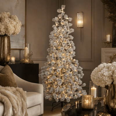 Flocked Pine 7ft Pre-lit LED Christmas Tree Accessories 