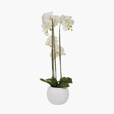 Floor Standing White Faux Potted Orchid Decorative Floral Accessories 