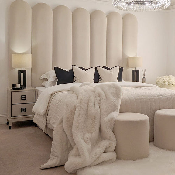 Florence Cream Curved Fluted Headboard with Adjustable Wings Rowen Homes