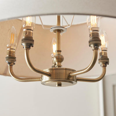 Francesca Gold 5 Light Pendant Ceiling Light with Linen Shade Lighting 