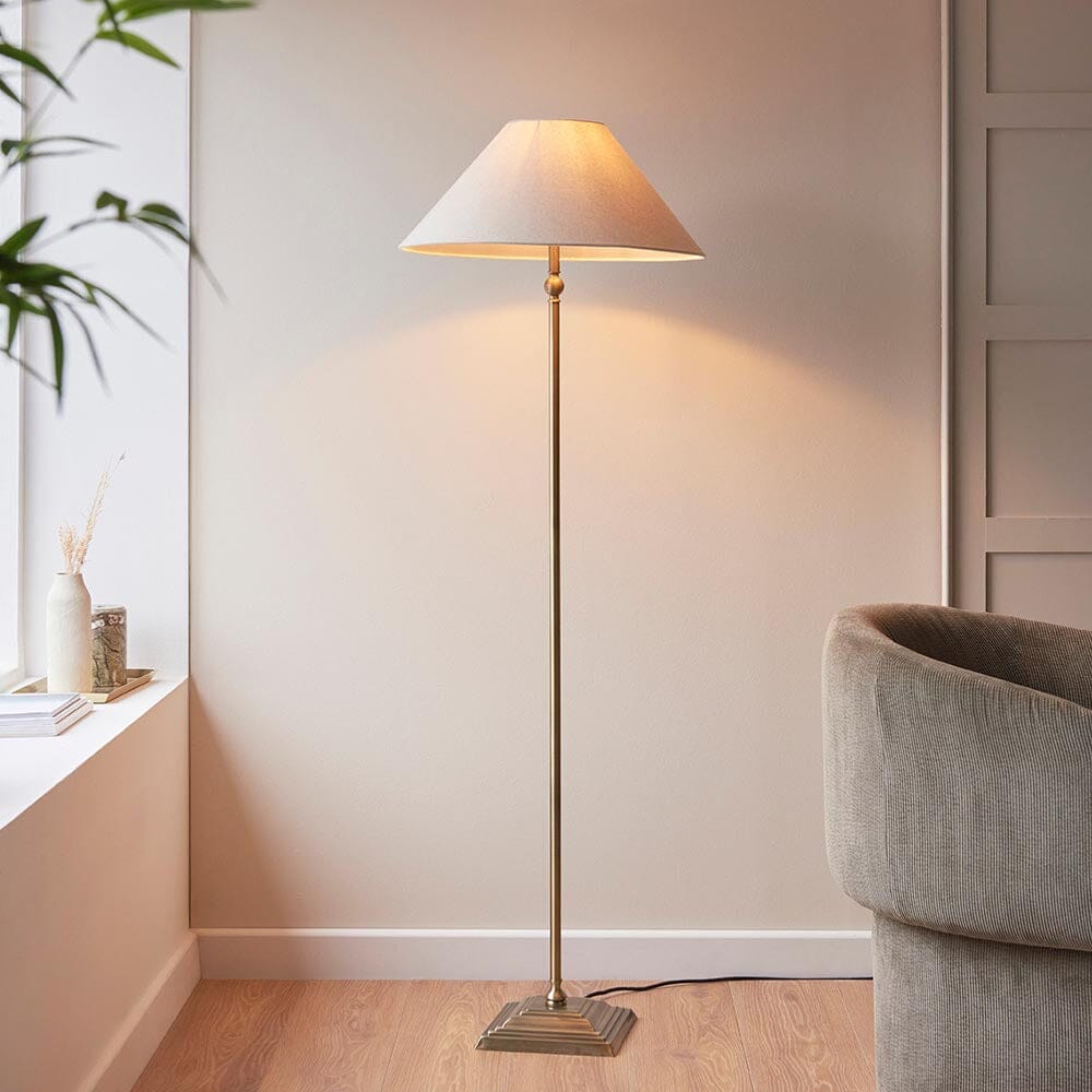 Francesca Gold Floor Lamp with Linen Shade – Rowen Homes
