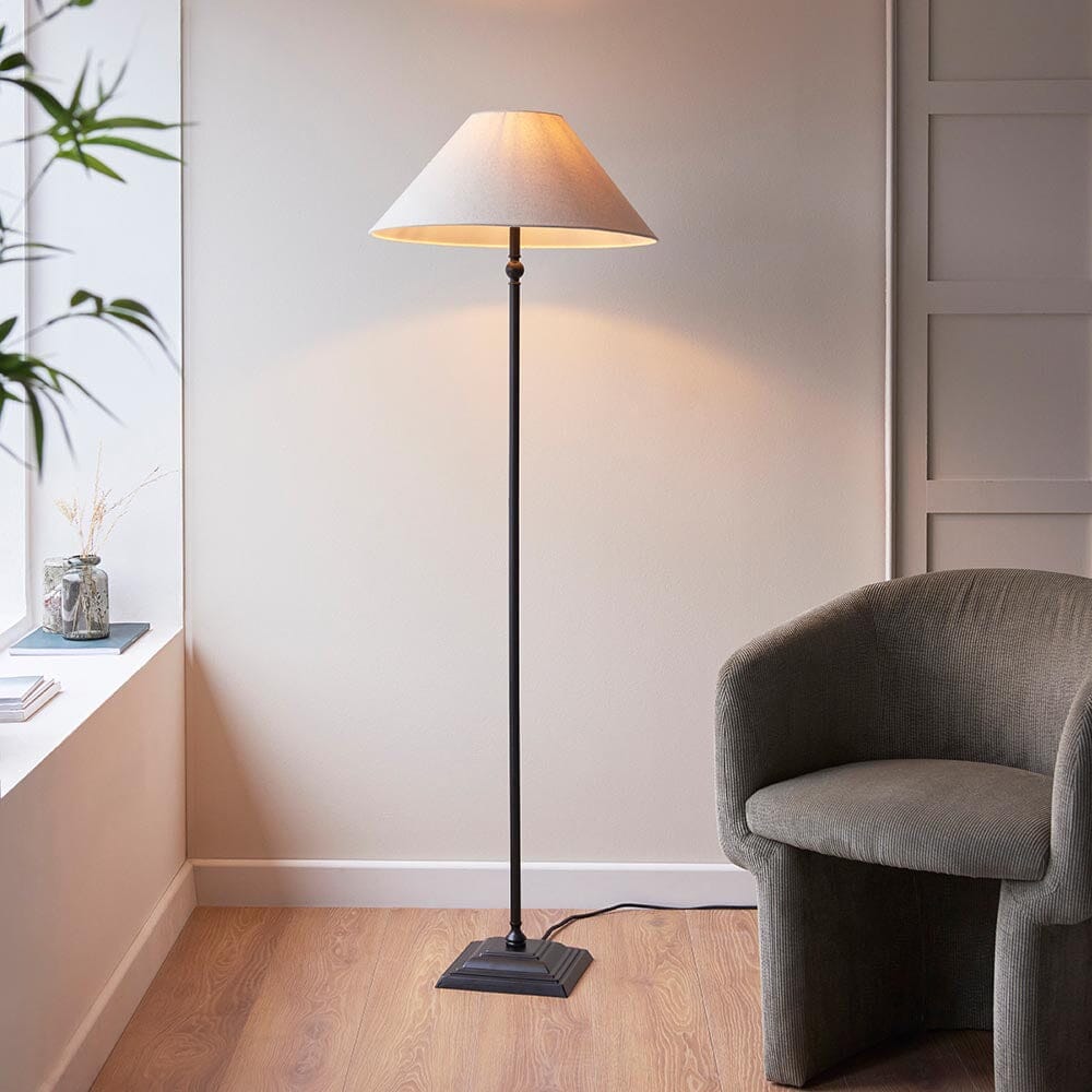 Francesca Matt Black Floor Lamp with Linen Shade – Rowen Homes