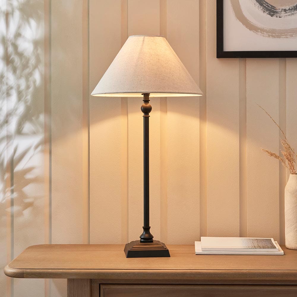 Francesca Matt Black Table Lamp with Linen Shade Lighting 
