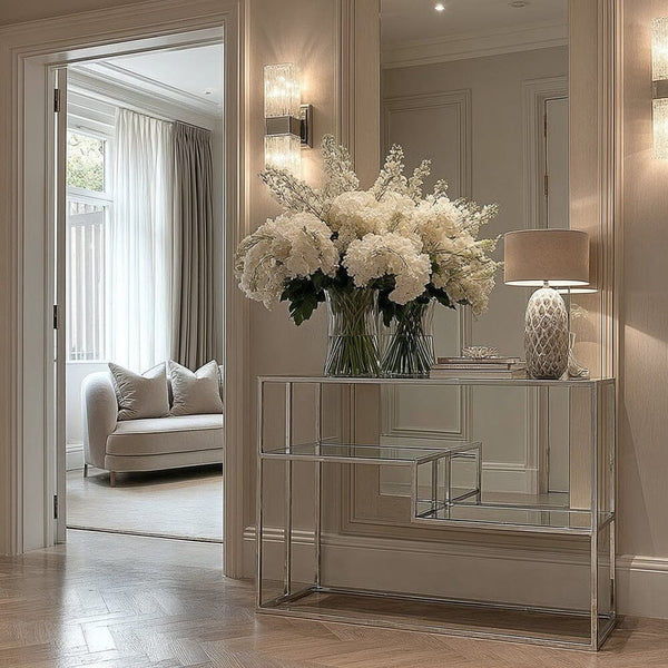 Francesca Silver & Glass Tiered Console Table Furniture 