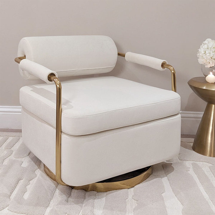 Frankie Cream Velvet & Gold Accent Swivel Chair Furniture 