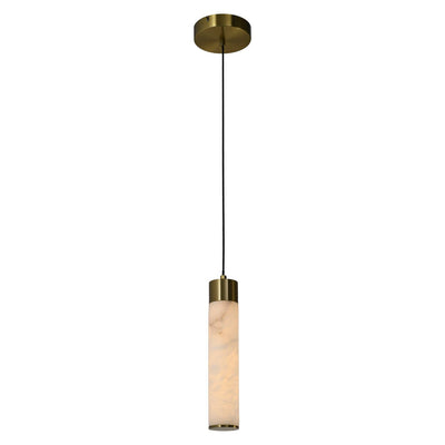 Fredrich Brass Cylindrical Pendant Ceiling Light with Marble Shade Lighting 