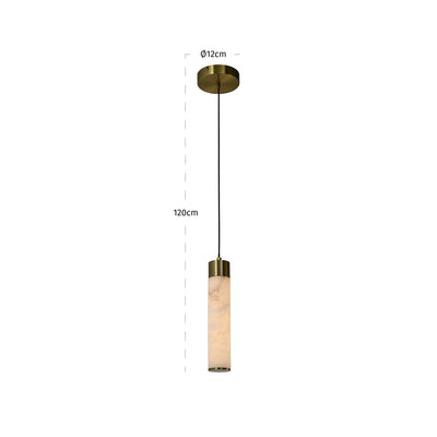 Fredrich Brass Cylindrical Pendant Ceiling Light with Marble Shade Lighting 