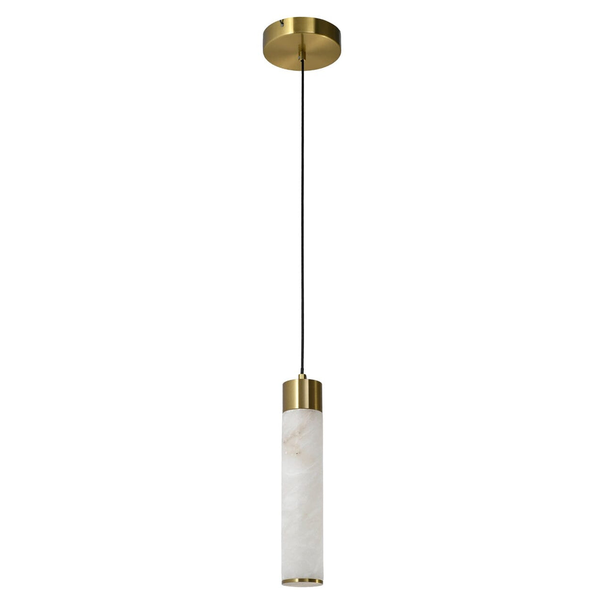 Fredrich Brass Cylindrical Pendant Ceiling Light with Marble Shade Lighting 