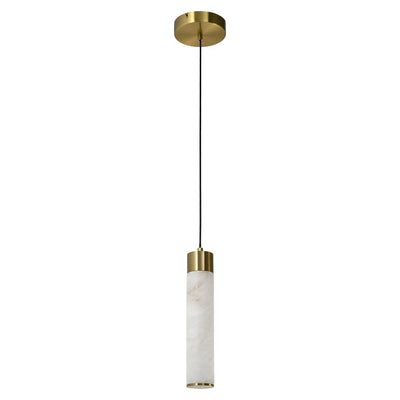 Fredrich Brass Cylindrical Pendant Ceiling Light with Marble Shade Lighting 