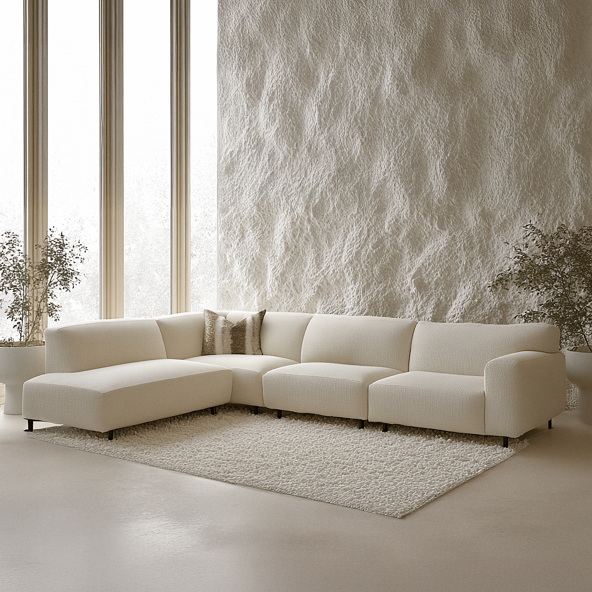Freja Sand Textured Large Left Hand Facing Corner Sofa Sofa 