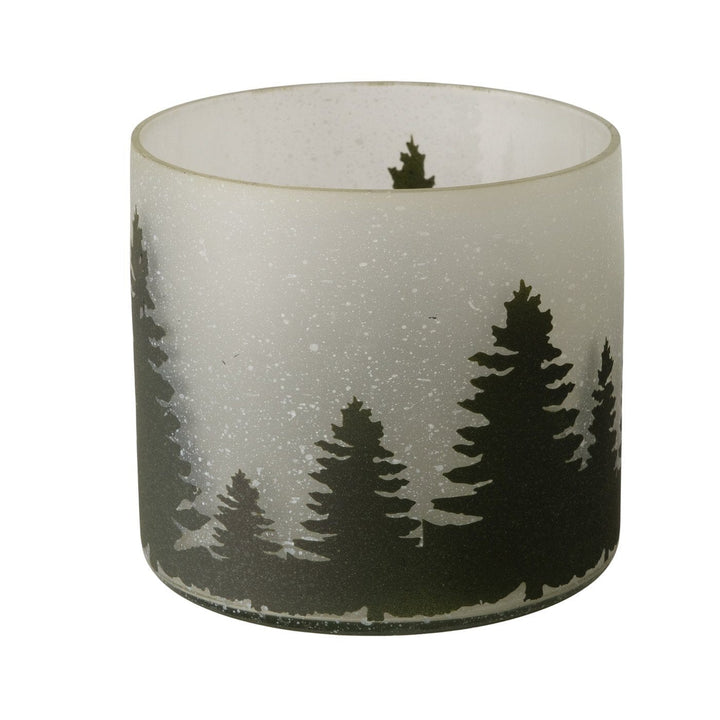 Frosted Glass & Black Large Tree Print Candle Holder Accessories 