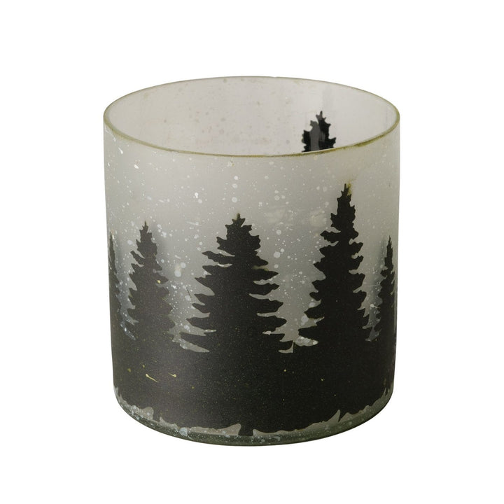 Frosted Glass & Black Medium Tree Print Candle Holder Accessories 