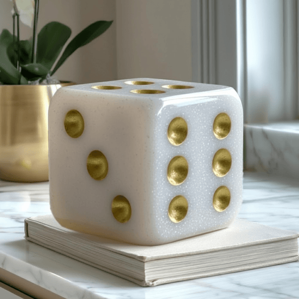 Gabrielle Large Stone & Gold Decorative Dice Ornament Accessories 