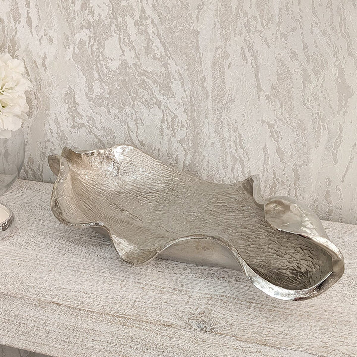 Gano Large Silver Metal Leaf Dish Accessories 