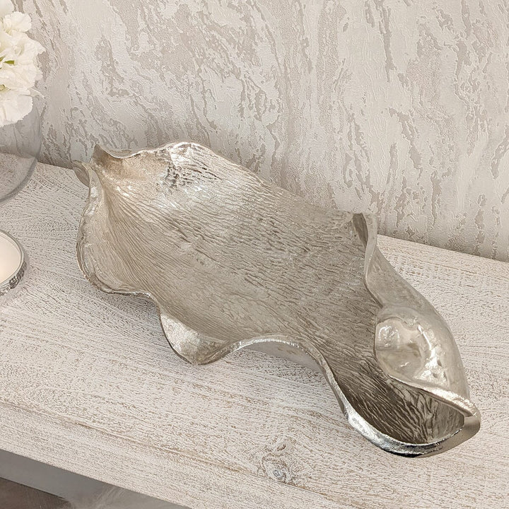 Gano Large Silver Metal Leaf Dish Accessories 