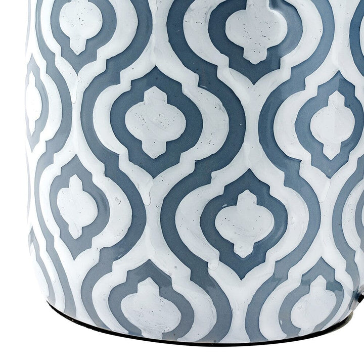 Gatsby Grey & White Patterned Ceramic Table Lamp with White Shade Lighting 