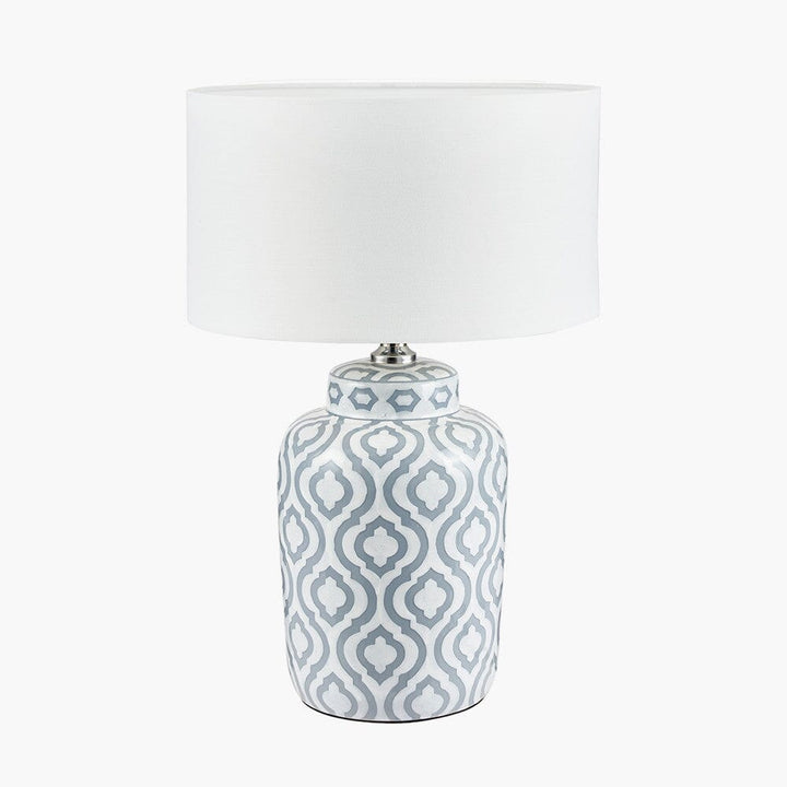 Gatsby Grey & White Patterned Ceramic Table Lamp with White Shade Lighting 