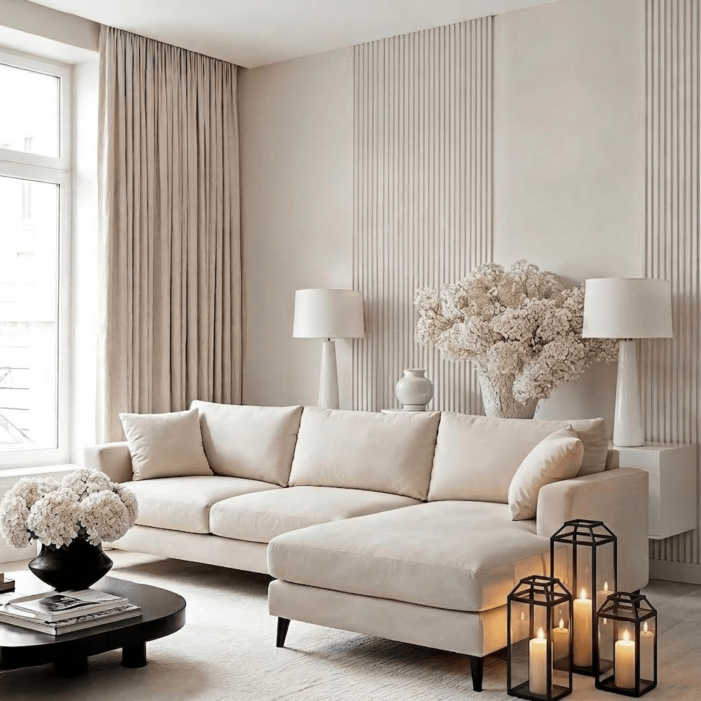 Genevieve Cream Velvet Large Chaise End Sofa - Right Hand Facing Sofa 