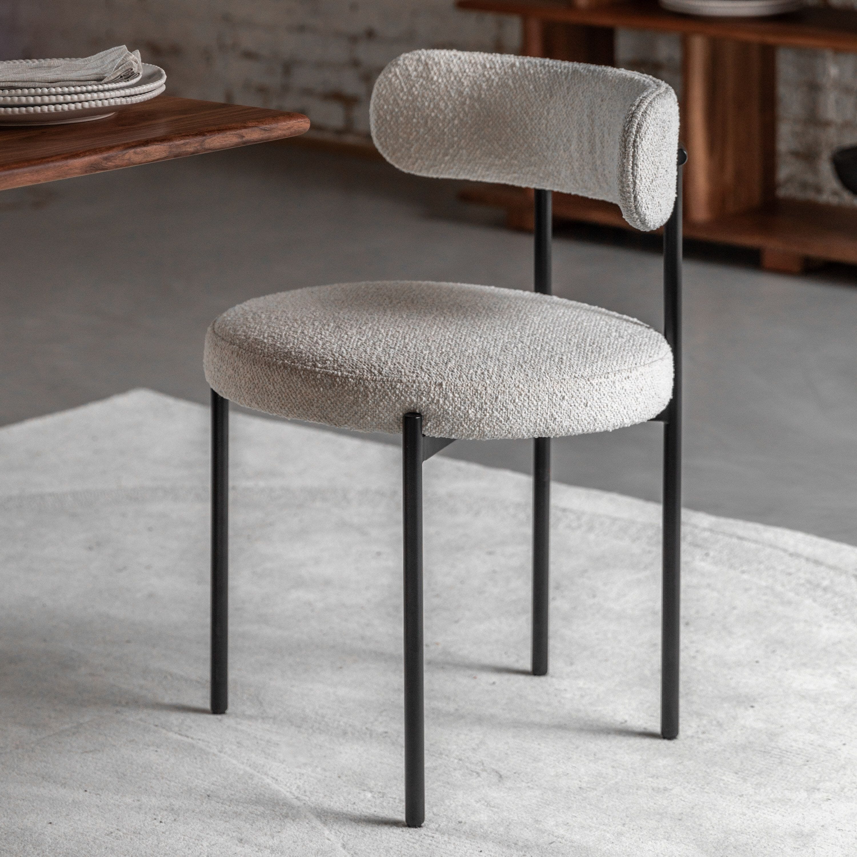 Still Rounded Chair Georgia Vanilla Boucle Rounded Dining Chairs with Black Legs - Set of ...
