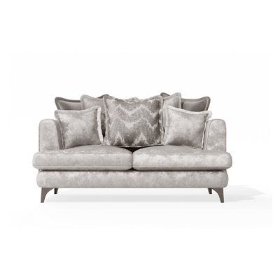 Gisele Oyster & Taupe Textured Chenille Pillowback Sofa Range with Walnut Legs Sofa 2 Seater 